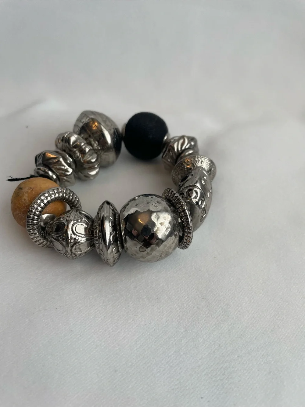 5 Chunky Bracelet Lot Boho Hippie Silvertones Pink White Flower